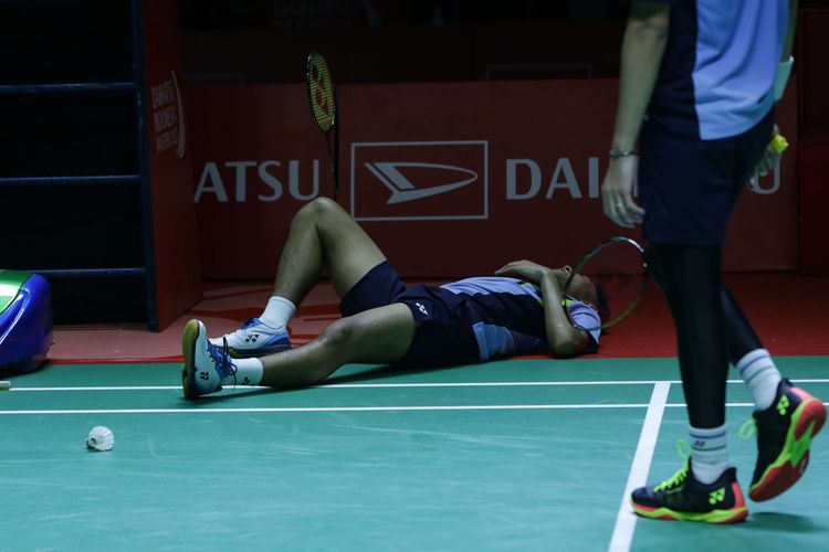 Ganda putra Indonesia, Fajar Alfian/Muhammad Rian Ardianto bertanding melawan ganda putra China, Liu Yu Chen/Ou Xuan Yi pada pertandingan perempat final Indonesia Masters 2023 di Istora Senayan, Jakarta, Jumat (27/1/2023). Fajar/Rian gagal melaju ke semifinal Indonesia Masters 2023 setelah kalah dengan skor 21-11, 13-21, dan 23-25.