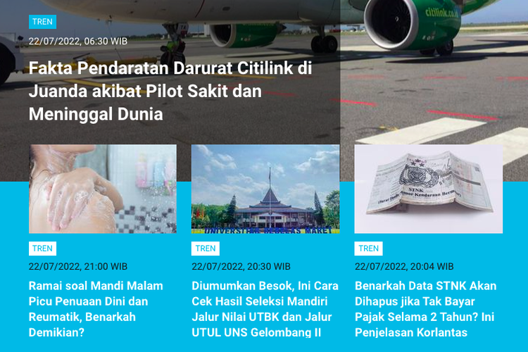 Berita populer di laman Tren Kompas.com, Sabtu (23/7/2022) dari fakta pendaratan darurat pesawat Citilink hingga update kasus dugaan polisi tembak polisi dengan korban tewas Brigadir J