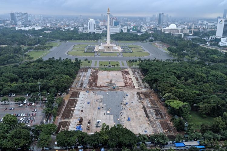 Kondisi kawasan Monumen Nasional setelah penebangan 205 pohon untuk revitalisasi, Kamis (23/1/2020).(KOMPAS.com/SINGGIH WIRYONO)
