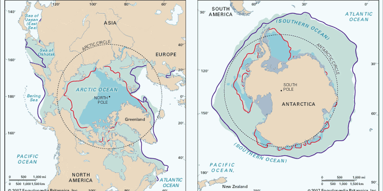 Samudra <a href='https://manado.tribunnews.com/tag/arktik' title='Arktik'>Arktik</a> (kiri) dan <a href='https://manado.tribunnews.com/tag/samudra' title='Samudra'>Samudra</a> Antarktika (kanan).