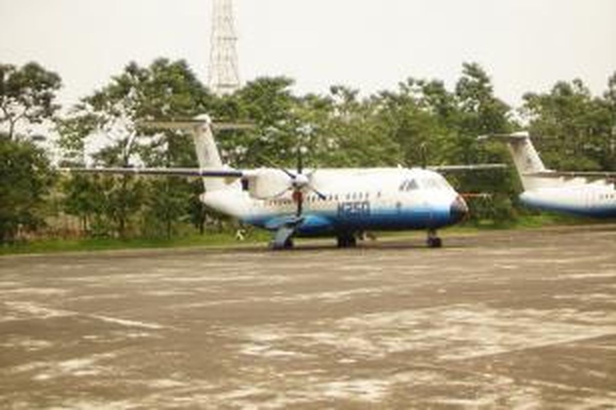 Pesawat N250 buatan BJ Habibie, di pabrik PT Dirgantara Indonesia, Bandung, Jumat (14/2/2014).