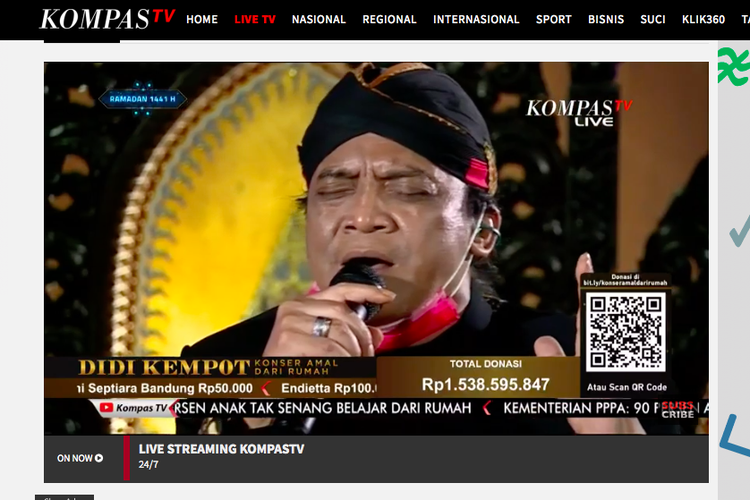 Tangkapan layar Konser Amal dari Rumah bersama Didi Kempot yang ditayangkan streaming di KompasTV