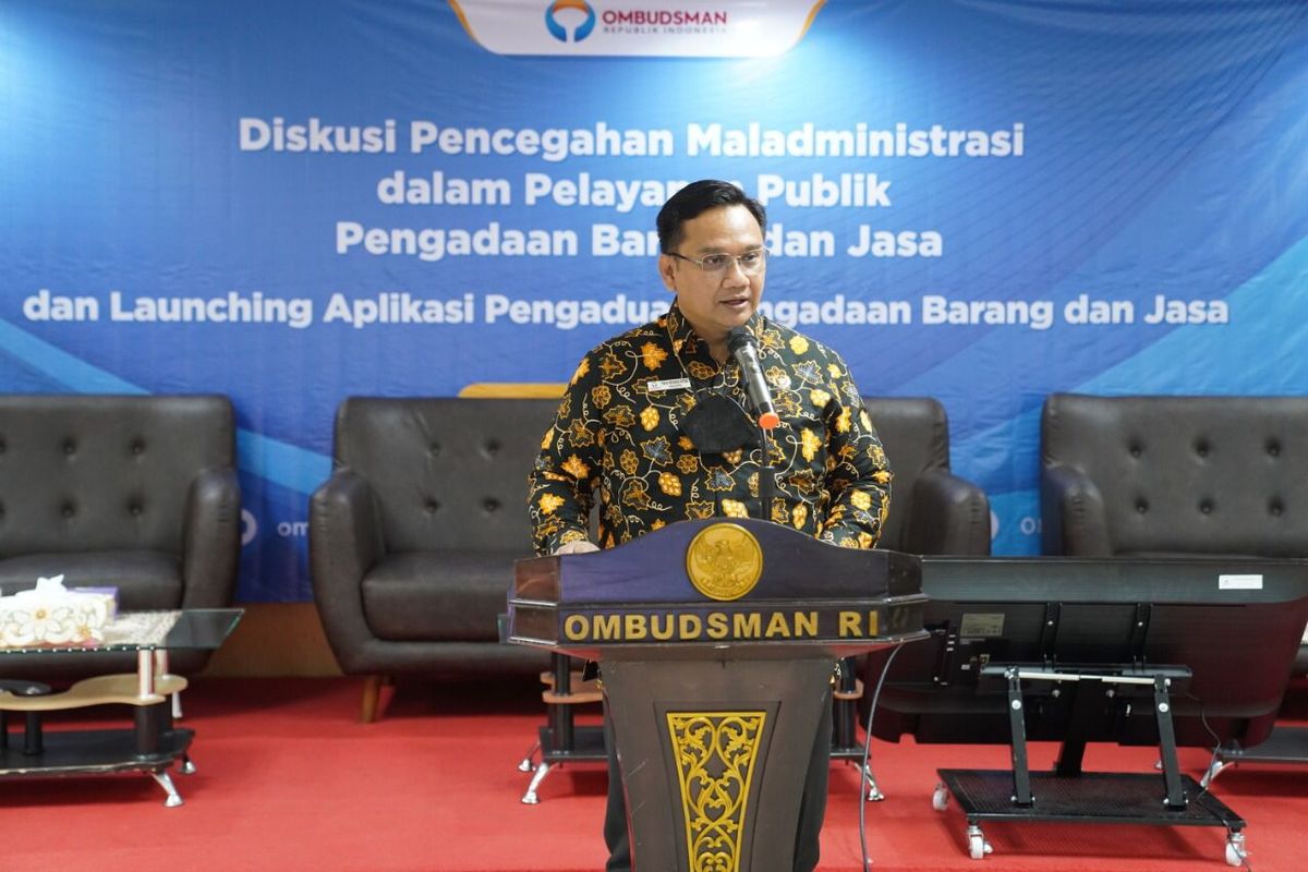 Anggota Ombudsman RI, Yeka Hendra Fatika dalam meluncurkan aplikasi pengaduan terkait pengadaan barang dan jasa Pemerintah, Rabu (2/2/2022) 