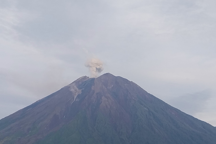 Visual erupsi Gunung Semeru dengan letusan setinggi 600 meter, Jumat (31/10/2025).