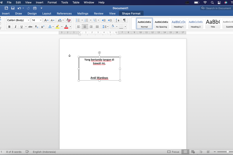 Contoh Text Box di Microsoft Word.