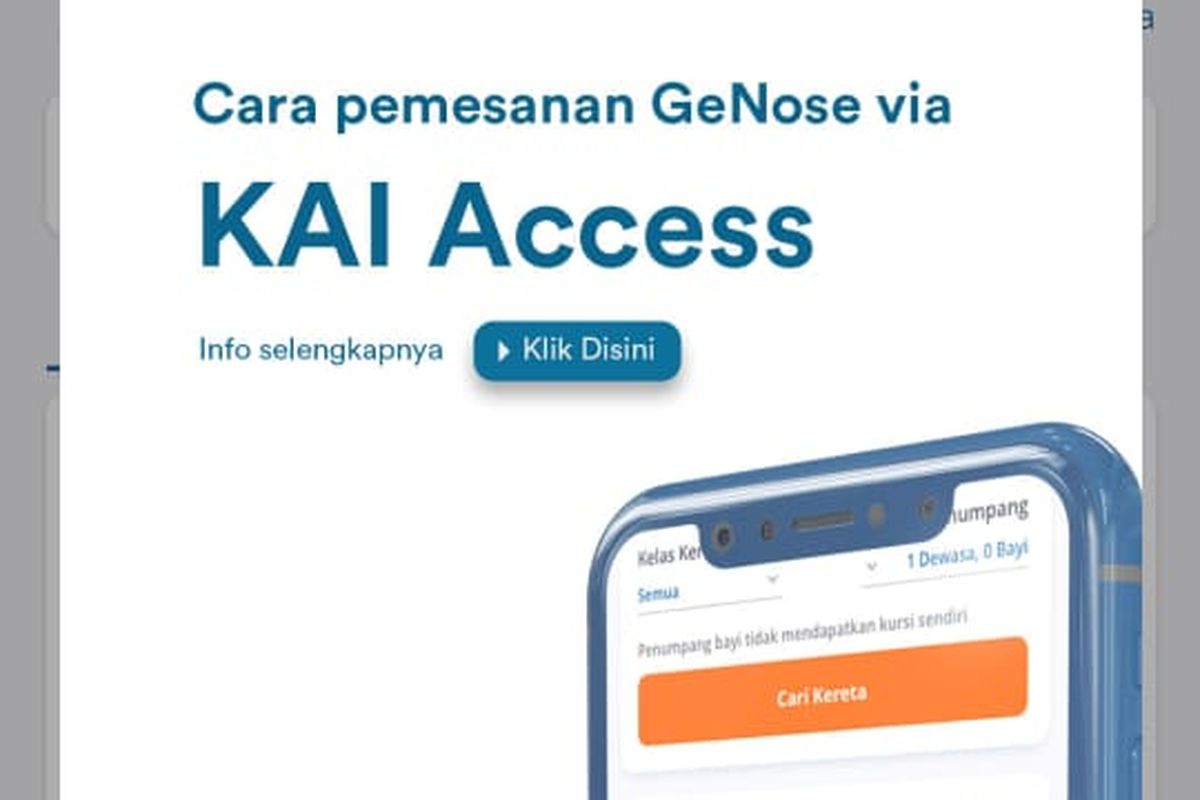 Tangkapan layar pemesanan GeNose via KAI Accesss.