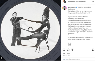 Tangkapan layar album Topical Dancer milik Charlotte Adigery dan Bolis Pupul, berisikan lagu berjudul HAHA.