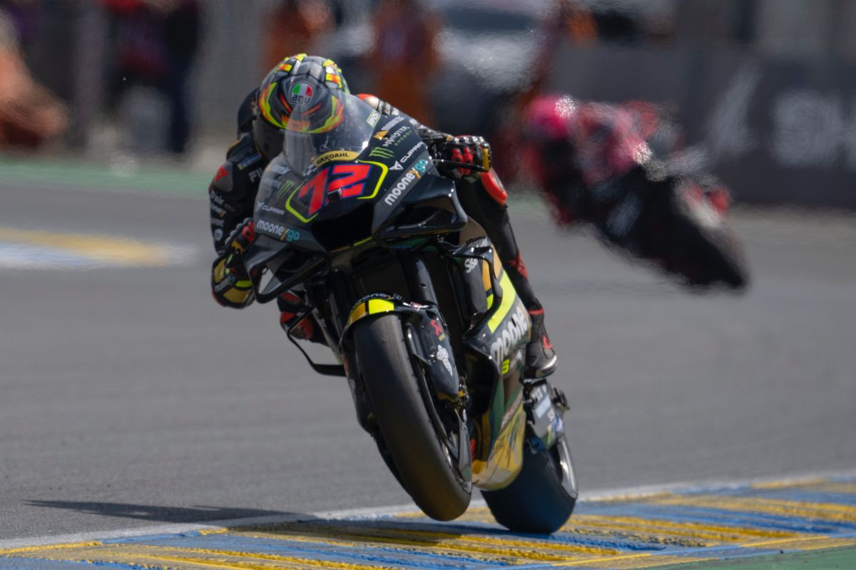 Pebalap tim Mooney VR46 Racing Team, Marco Bezzecchi, saat tampil pada balapan MotoGP Perancis. Terkini, Marco Bezzecchi sukses meraih pole position MotoGP Belanda 2023 usai menjadi yang tercepat pada sesi kualifikasi, Sabtu (24/6/2023).