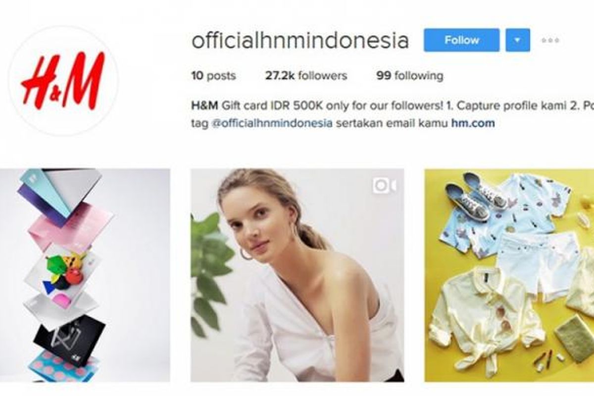 Akun Instagram ini mencatut nama peritel H&M dan mengiming-imingi netizen dengan voucer belanja ratusan ribu. 