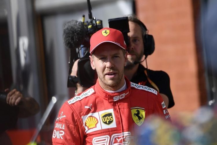 Pebalap Ferrari, Sebastian Vettel, seusai menjalani sesi kualifikasi F1 GP Belgia di Sirkuit Spa-Francorchamps, 31 Agustus 2019. 