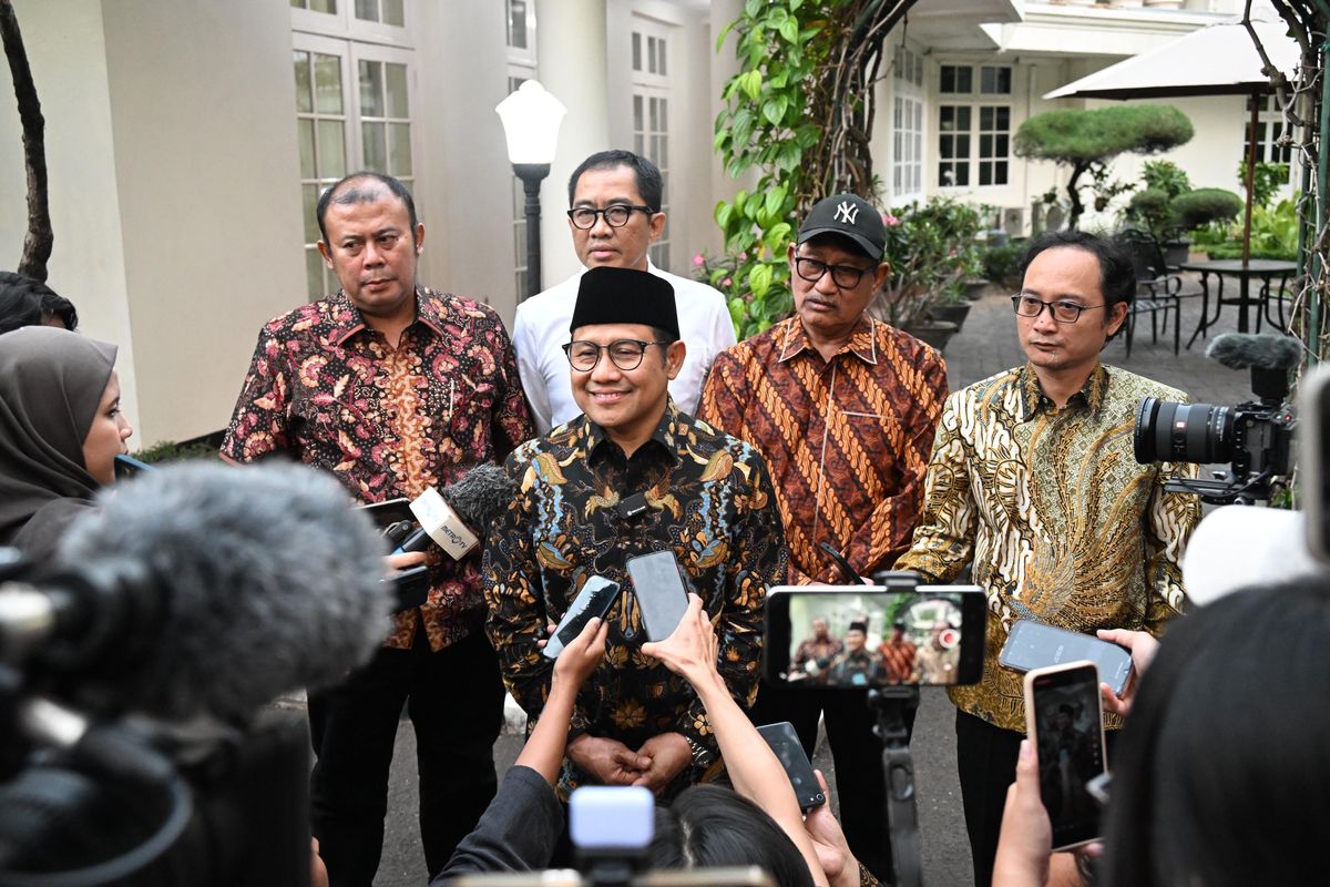 Ketua Umum Partai Kebangkitan Bangsa (PKB) Muhaimin Iskandar bersama jajarannya menyambangi Wakil Presiden (Wapres) RI Ma’ruf Amin di kediaman dinas Wapres, di Jalan Diponegoro, Jakarta Pusat, Kamis (15/8/2024)