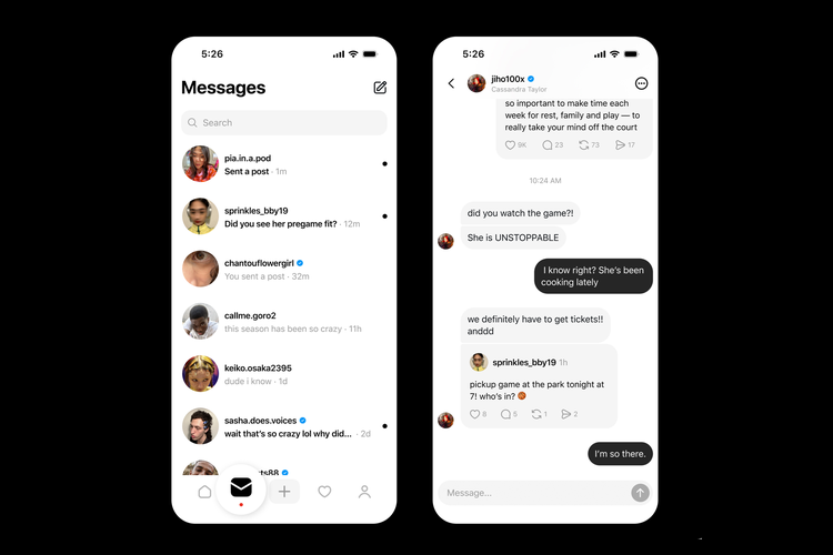 Tampilan DM Threads.