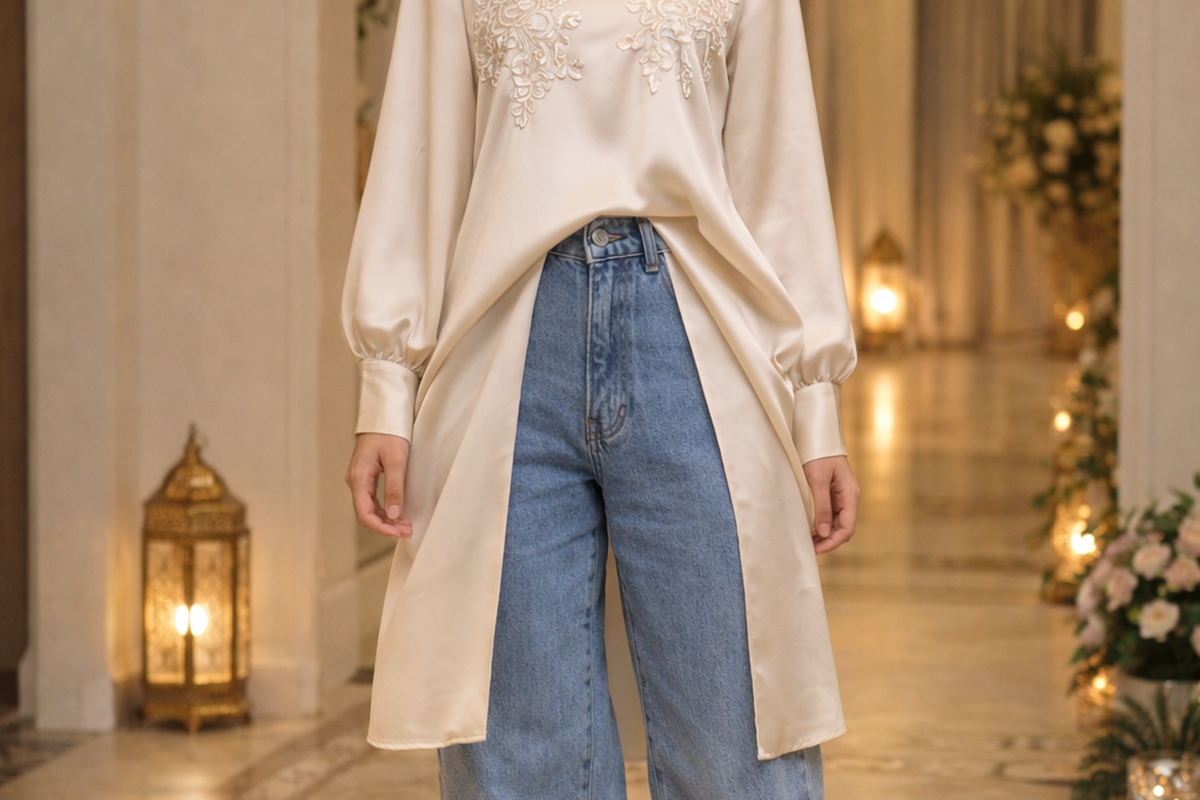 High Waist Baggy Jeans + Tunik Panjang