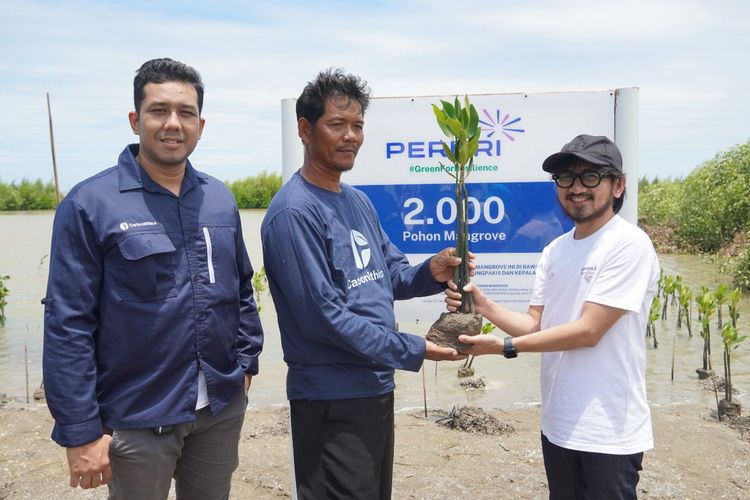 Peruri melaksanakan penanaman 2.000 pohon mangrove di Perairan Tanjung Pakis, Karawang, Jawa Barat.