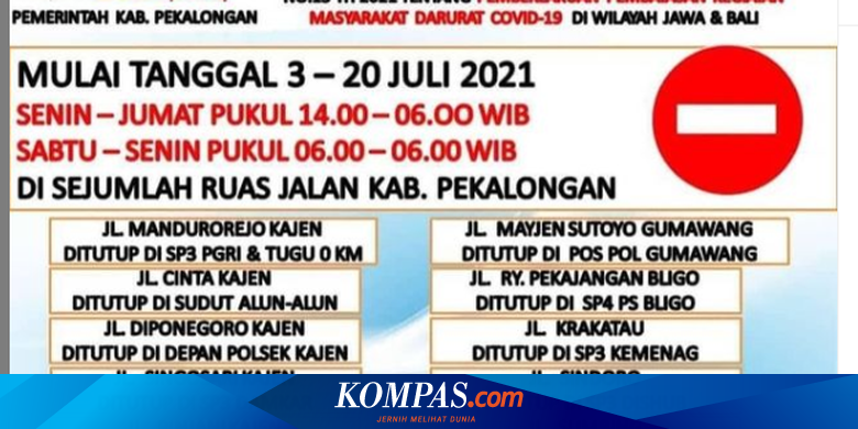 PPKM Darurat, Pemerintah Kabupaten Pekalongan Tutup 10 Ruas Jalan - Vimarsana News