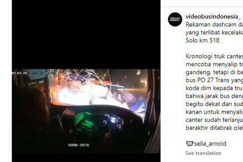 Cuplikan Video Detik-detik Bus PO 27 Trans Tabrak Truk Jeruk