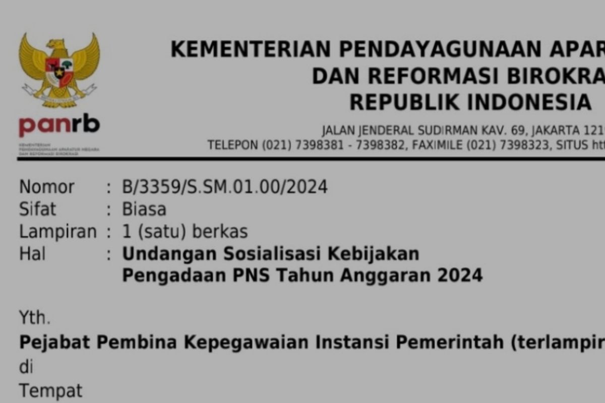 Surat undangan sosialisasi pembukaan pendaftaran CPNS 2024