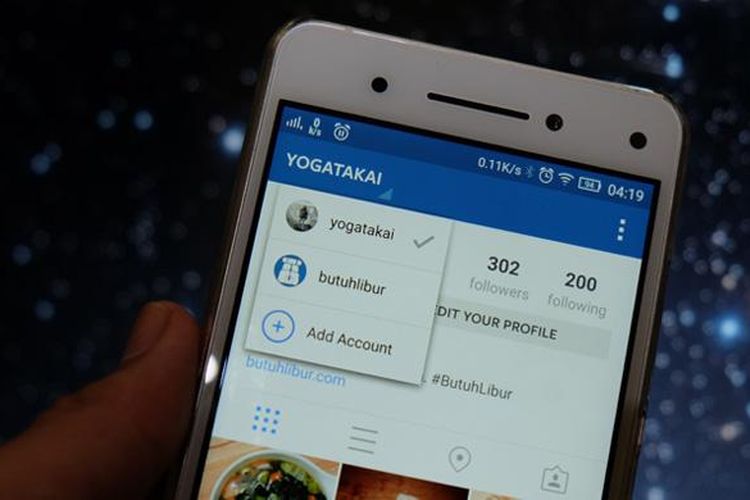 Tampilan fitur multi account pada aplikasi Instagram untuk Android