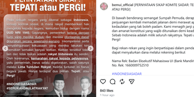 BEM UI dan Komite Sadar Akan Demo Lagi Besok, Tekankan "Tepati atau Pergi"