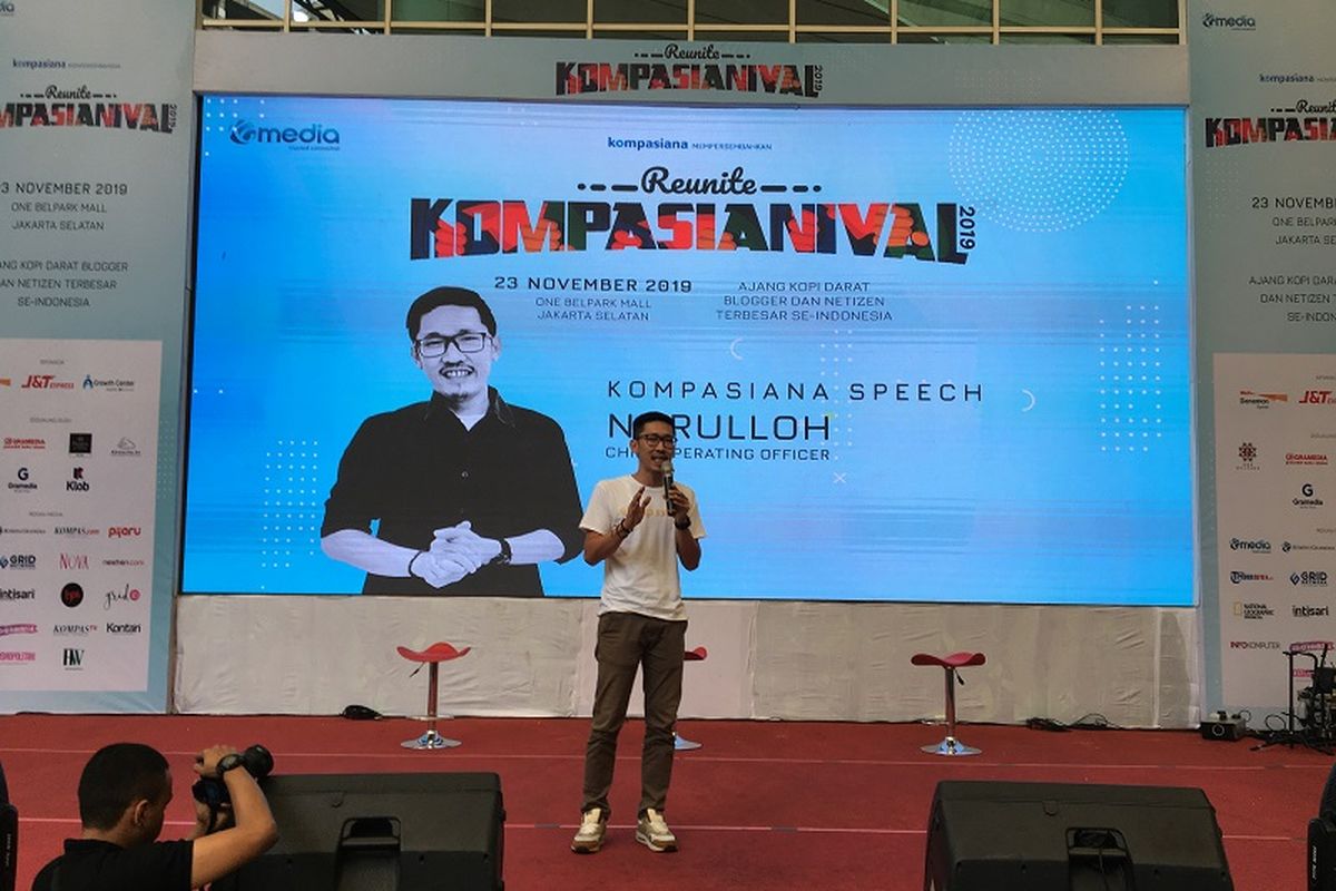 COO Kompasiana saat sambutan pembuka Kompasianival 2019 di One Belpark, Jakarta, Sabtu (23/11/2019)