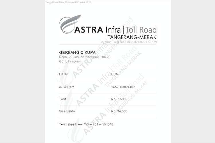 PT Lintas Marga Sedaya (Astra Infra) melalui unit bisnis Astra Infra Solutions (AIS) mengembangkan inovasi teknologi Struk Digital.