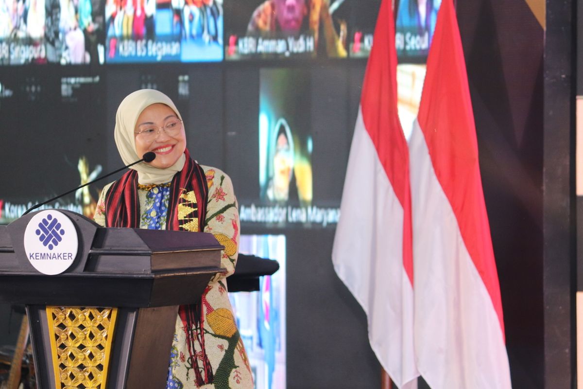 Menteri Tenaga Kerja Ida Fauziyah saat di Lampung Timur, Senin (18/12/2023).