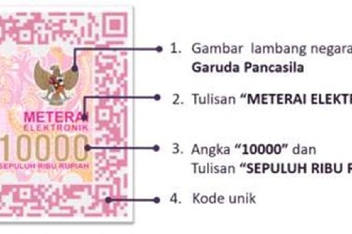 Ilustrasi ciri-ciri materai elektronik asli. Materai elektronik (e-materai) adalah materai berbentuk digital. E-materai sama dengan materai fisik, hanya saja e-materai digunakan untuk dokumen elektronik.