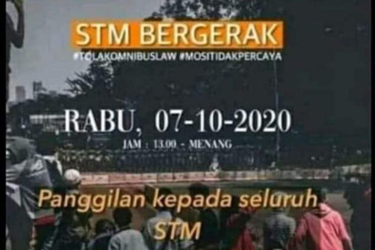 Poster pengerahakan aksi massa pelajar STM beredar di media sosial di tengah aksi unjuk rasa besar yang digalang para buruh di berbagai wilayah.