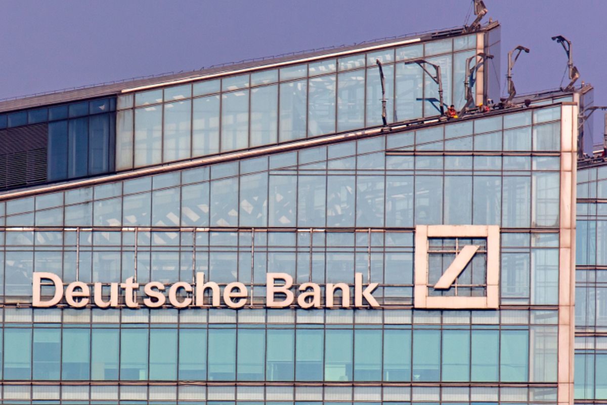 Ilustrasi logo Deutsche Bank. 