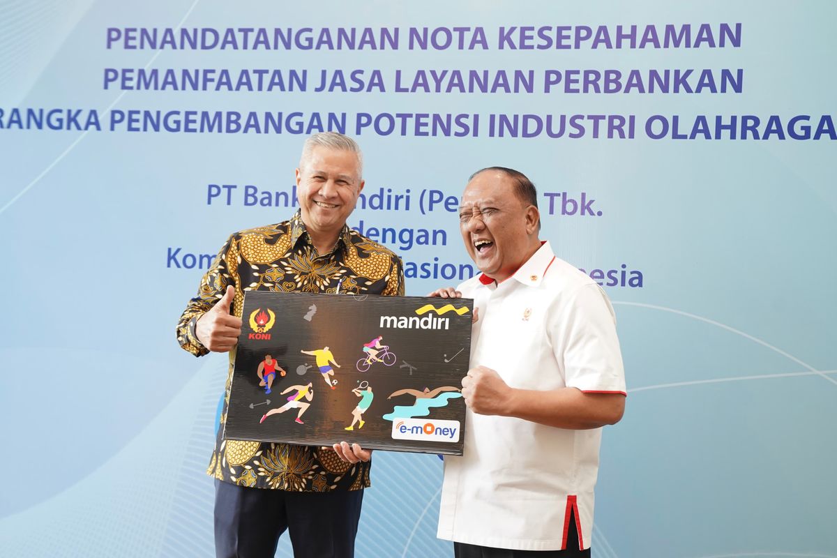 Bank Mandiri bekerja sama dengan KONI untuk mendukung pertumbuhan industri olahraga, salah satunya dengan menyediakan layanan perbankan. Kerja sama tersebut diwujudkan melalui penandatanganan nota kesepahaman (MoU) layanan perbankan terintegrasi antara kedua pihak yang dilakukan Direktur Hubungan Kelembagaan Bank Mandiri Rohan Hafas dan Ketua Umum KONI Pusat Marciano Norman di Jakarta, Senin (20/2/2024).  
