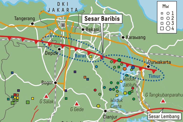 Sesar Baribis disebut berpotensi menyebabkan bagian selatan Jakarta dilanda gempa bumi. 