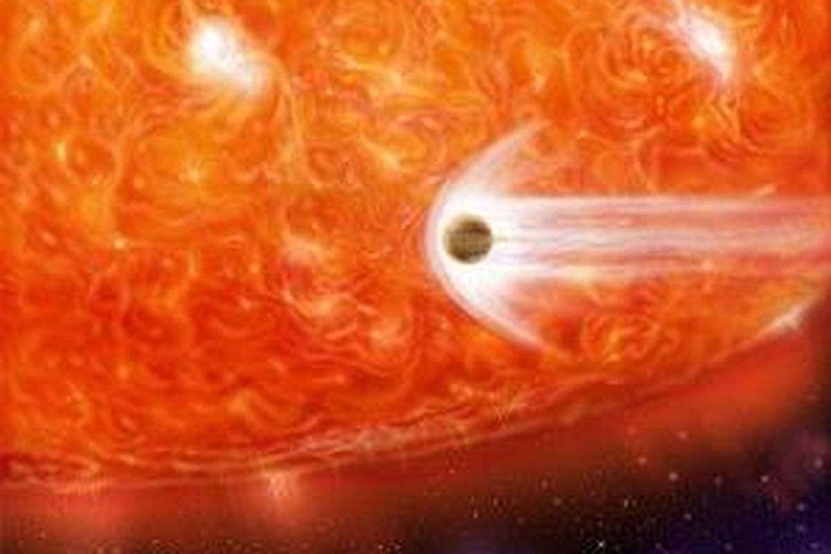 Ilustrasi planet yang mengorbit bintang raksasa merah HD 102272.