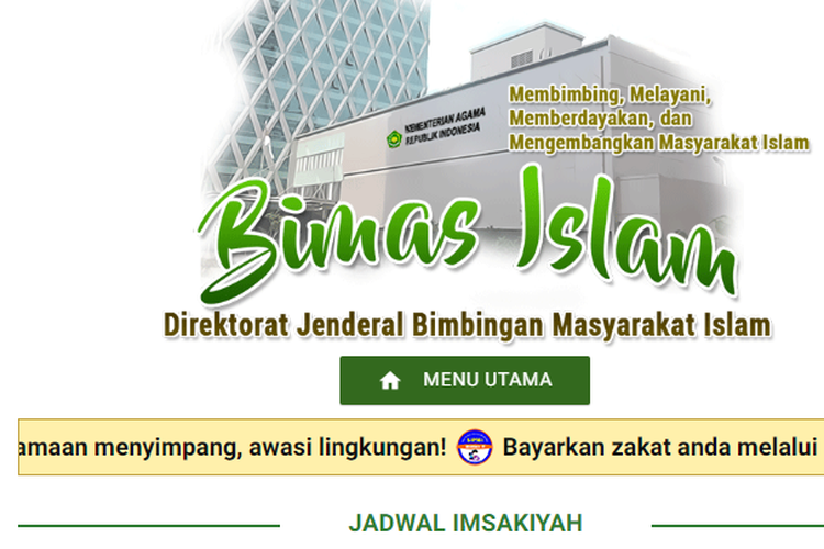 Tangkapan layar laman jadwal imsakiyah Ditjen Bimas Islam Kemenag