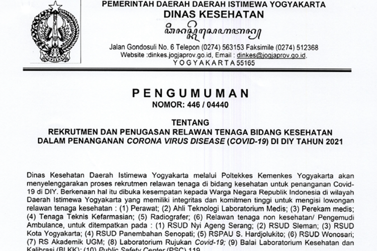 Rekrutmen tenaga kesehatan di Daerah Istimewa Yogyakarta (DIY).