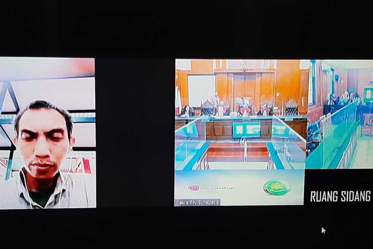 Susanto hadir sidang secara online di PN Surabaya, Senin (18/9/2023)