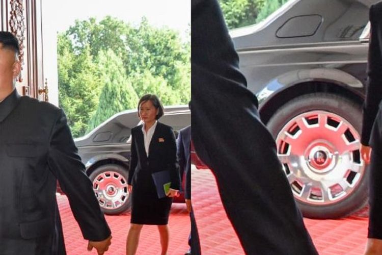 Dalam gambar terlihat sebuah mobil dengan logo Rolls-Royce di belakang Pemimpin Korea Utara Kim Jong Un saat bertemu Menteri Luar Negeri Amerika Serikat Mike Pompeo.