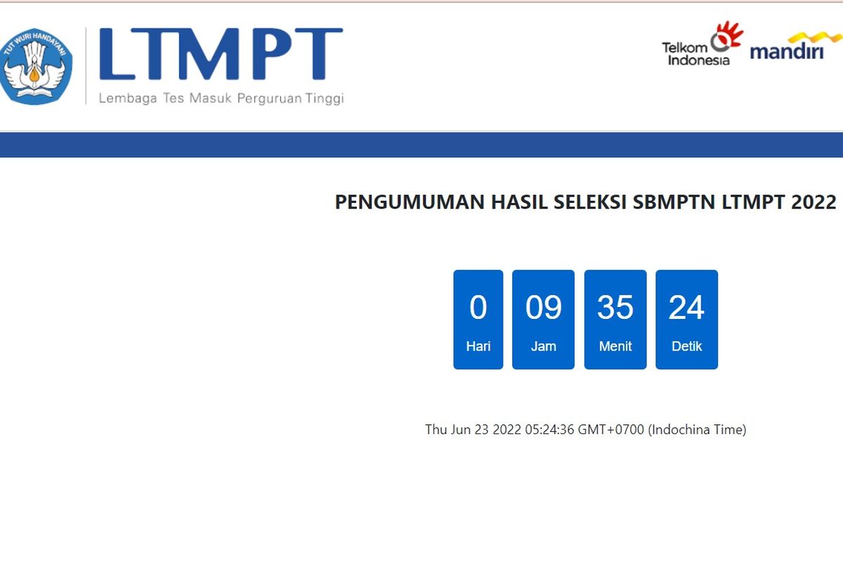 Pengumuman hasil seleksi SBMPTN 2022 dijadwalkan dilakukan pada hari ini, Kamis (23/6/2022) pukul 15.00 WIB.