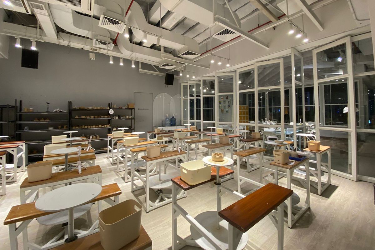 Ruang kelas Pottery Wheel di Ganara Art Plaza Indonesia, Jakarta Pusat. 
