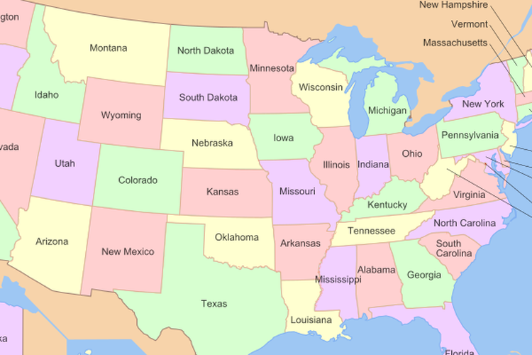 Ilustrasi peta Amerika Serikat. [Via Wikipedia.org]