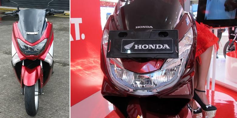 Tampang depan Yamaha NMAX dan Honda PCX.