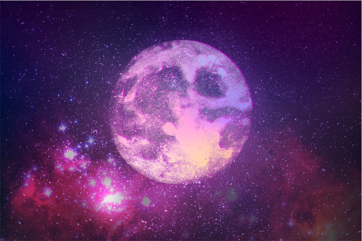 Ilustrasi Pink Moon atau fenomena Bulan Merah Muda.