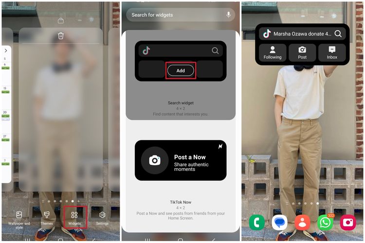 Cara menambahkan widget Search TikTok di Android.