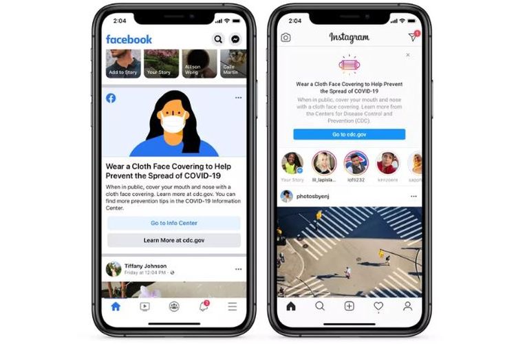Facebook dan Instagram menampilkan peringatan pada halaman mereka