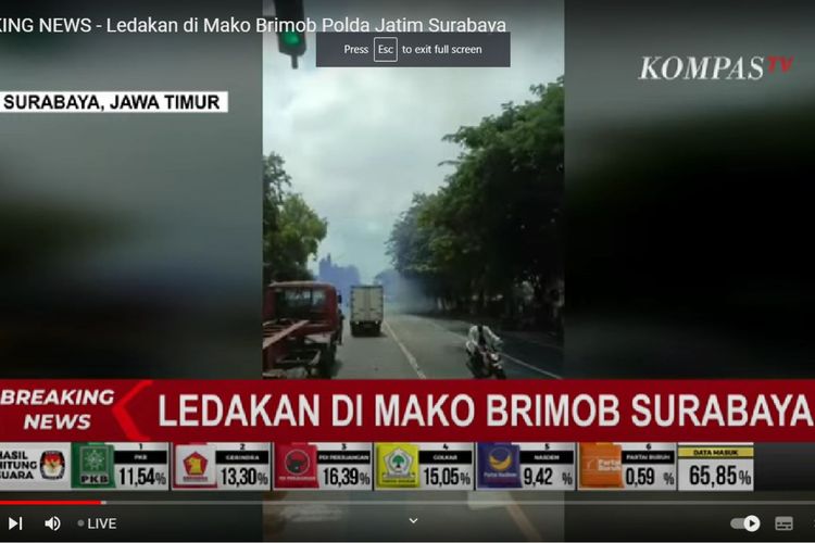 Tangkapan layar video ledakan di asrama Mako Brimob Polda Jatim, Senin (4/3/2024) pagi.