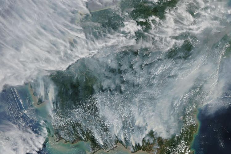 Seperti inilah gambar kebakaran hutan di Kalimantan menurut citra satelit NASA yang diambil pada 15 September 2019.