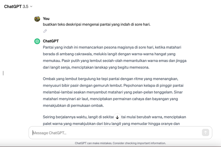 Ilustrasi cara membuat teks deskripsi melalui ChatGPT.