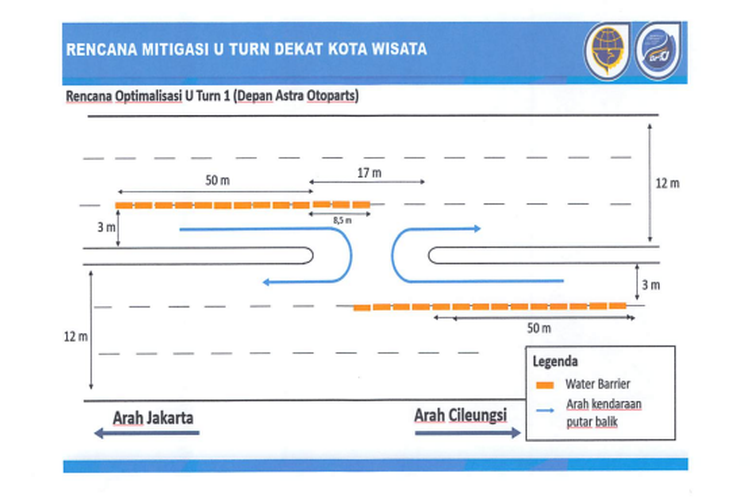 Peta rencana penutupan u-turn di kawasan Kota Wisata, Cibubur