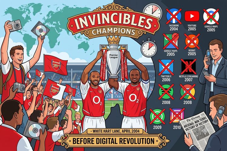 Ilustrasi layanan internet yang belum ada saat Arsenal juara Liga Inggris pada musim 2003/2004.