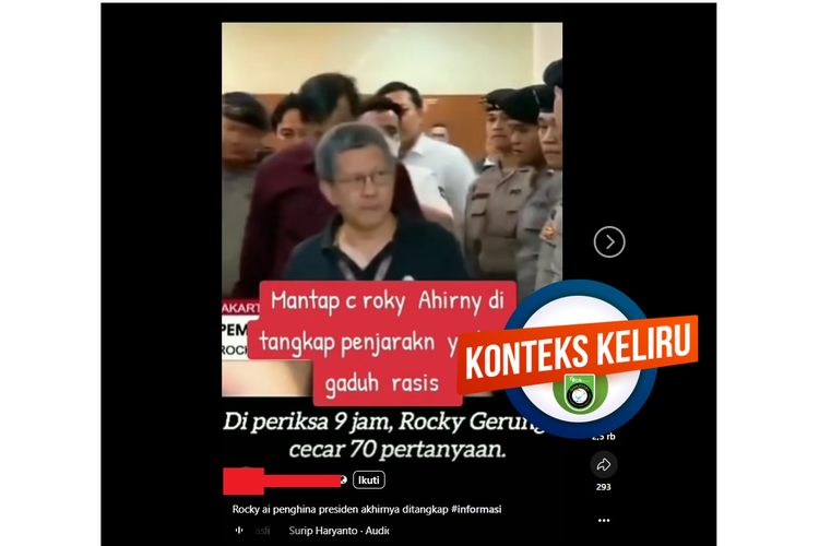 Tangkapan layar Facebook narasi yang mengeklaim Rocky Gerung ditangkap aparat