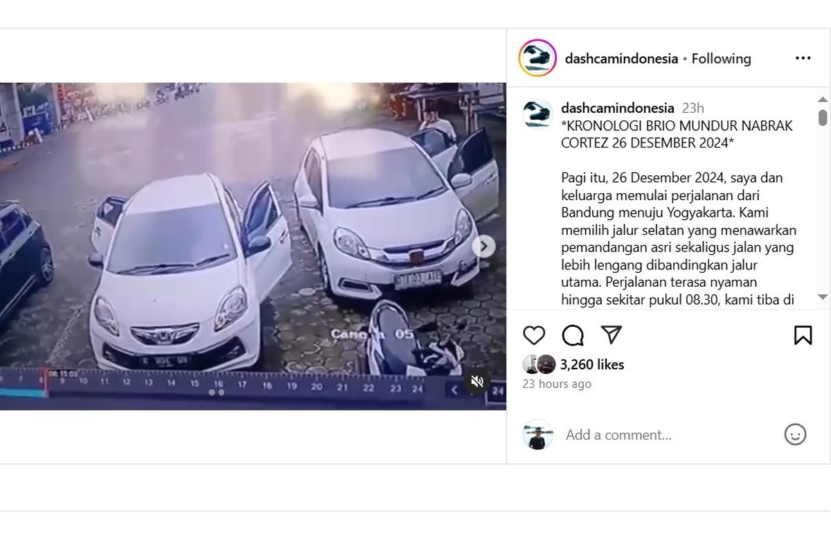 Sebuah video Honda Brio yang menabrak Wuling Cortez saat mundur di area parkir SPBU viral di media sosial. 